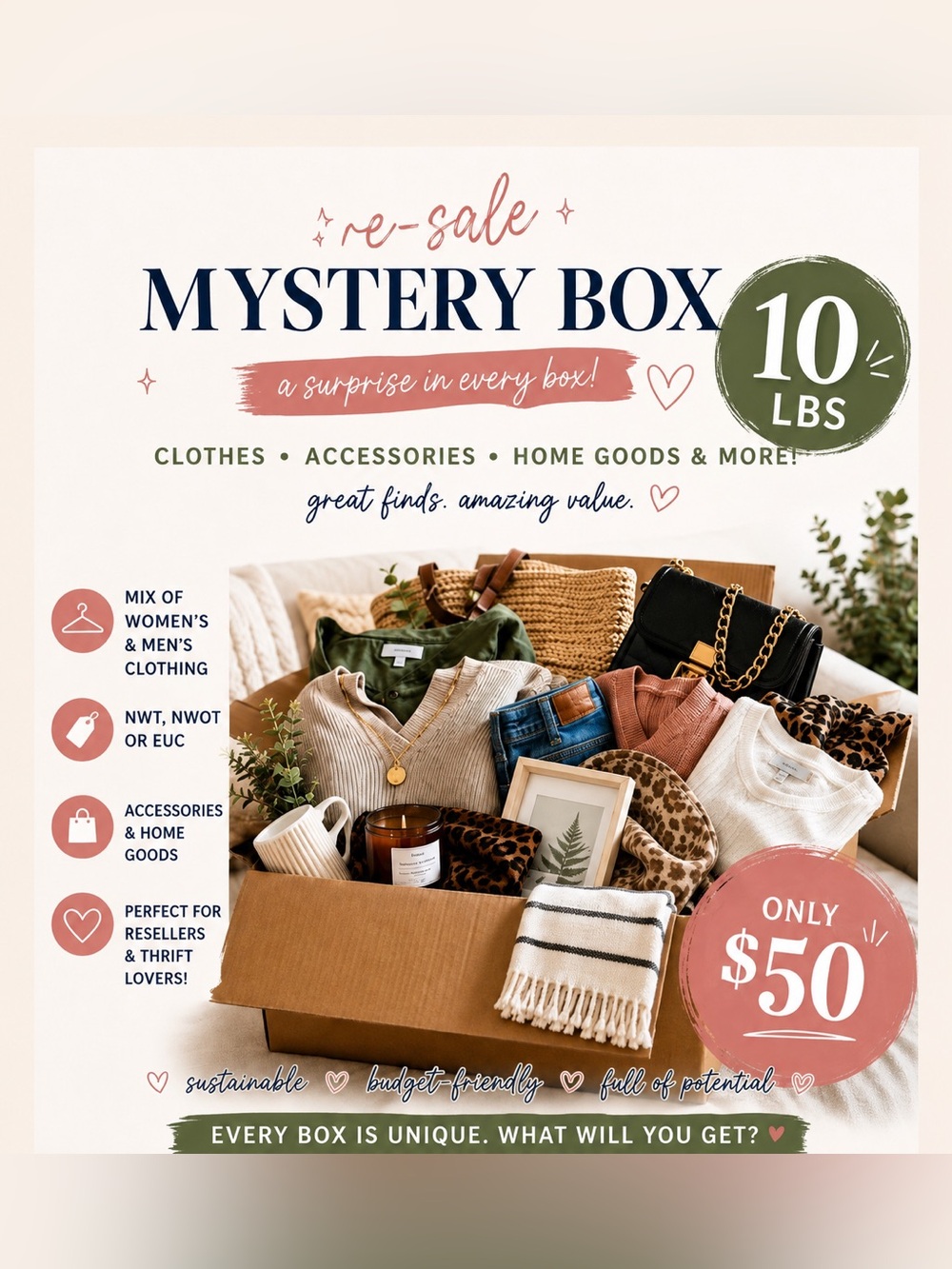 Reseller Mystery Box Up to 10 Lbs Clothing Accessories Home Goods